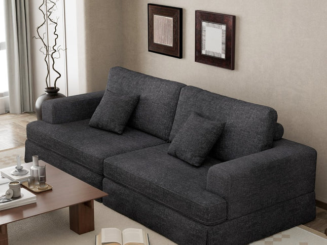 94" Gray Chenille Modular Stainless Steel Sleeper Sofa With Toss Pillows