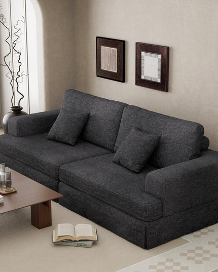 94" Gray Chenille Modular Stainless Steel Sleeper Sofa With Toss Pillows