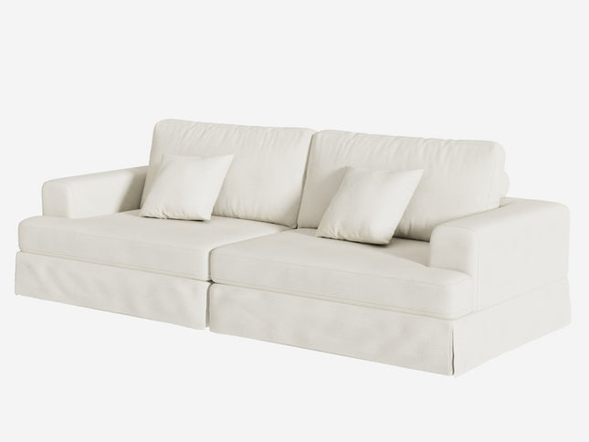 94" White Chenille Modular Stainless Steel Sleeper Sofa With Toss Pillows