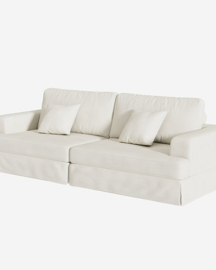 94" White Chenille Modular Stainless Steel Sleeper Sofa With Toss Pillows