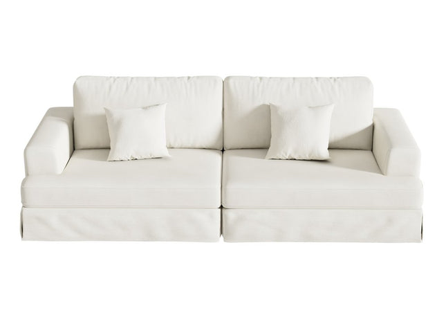 94" White Chenille Modular Stainless Steel Sleeper Sofa With Toss Pillows