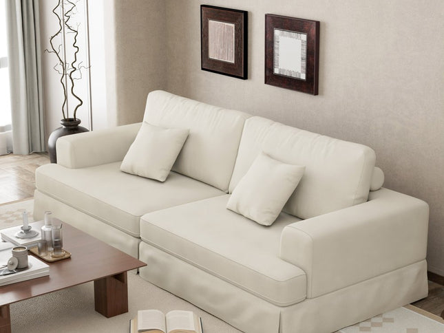 94" White Chenille Modular Stainless Steel Sleeper Sofa With Toss Pillows