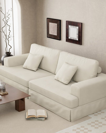 94" White Chenille Modular Stainless Steel Sleeper Sofa With Toss Pillows