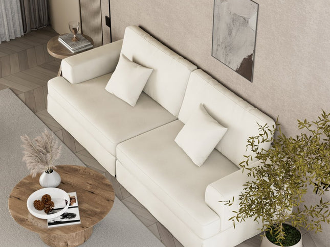 94" White Chenille Modular Stainless Steel Sleeper Sofa With Toss Pillows