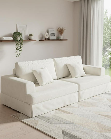 94" White Chenille Modular Stainless Steel Sleeper Sofa With Toss Pillows