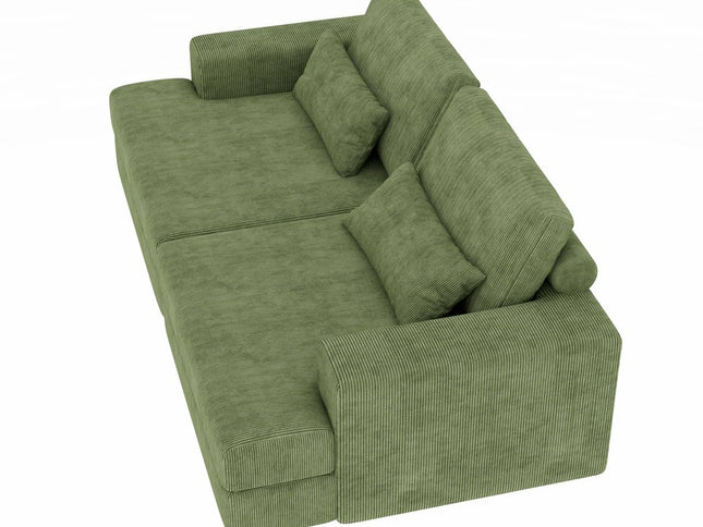 93" Green Corduroy Modular Stainless Steel Sleeper Sofa With Toss Pillows