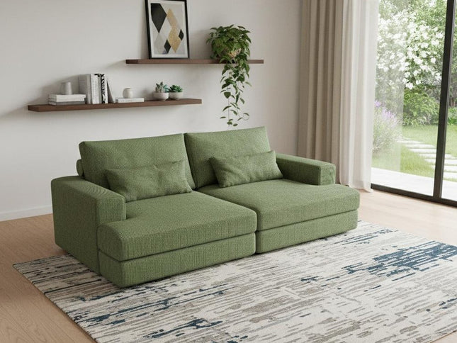 93" Green Corduroy Modular Stainless Steel Sleeper Sofa With Toss Pillows