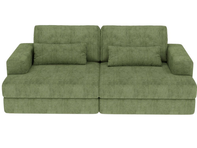 93" Green Corduroy Modular Stainless Steel Sleeper Sofa With Toss Pillows