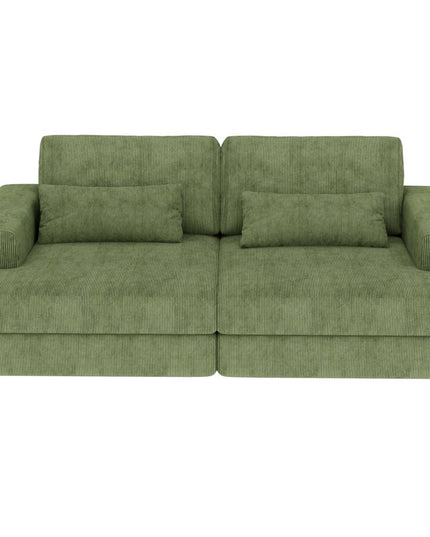 93" Green Corduroy Modular Stainless Steel Sleeper Sofa With Toss Pillows