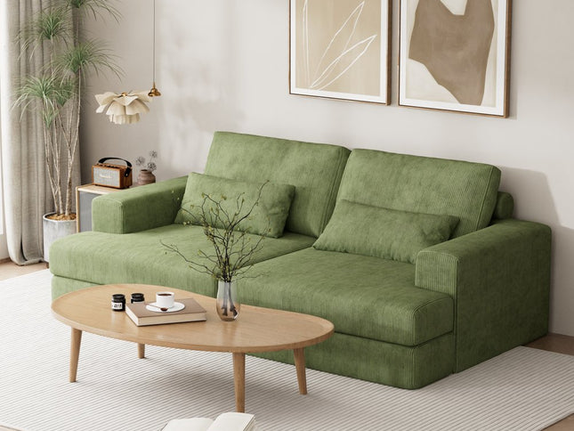 93" Green Corduroy Modular Stainless Steel Sleeper Sofa With Toss Pillows