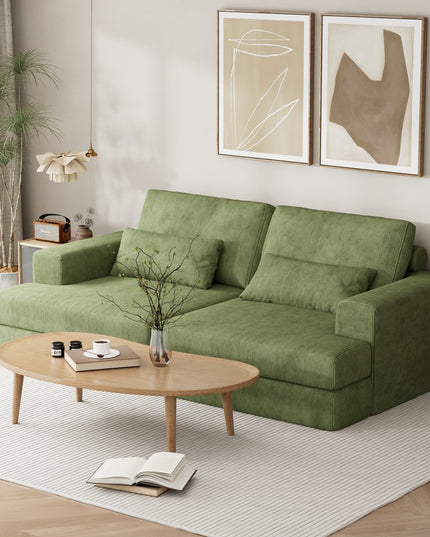 93" Green Corduroy Modular Stainless Steel Sleeper Sofa With Toss Pillows