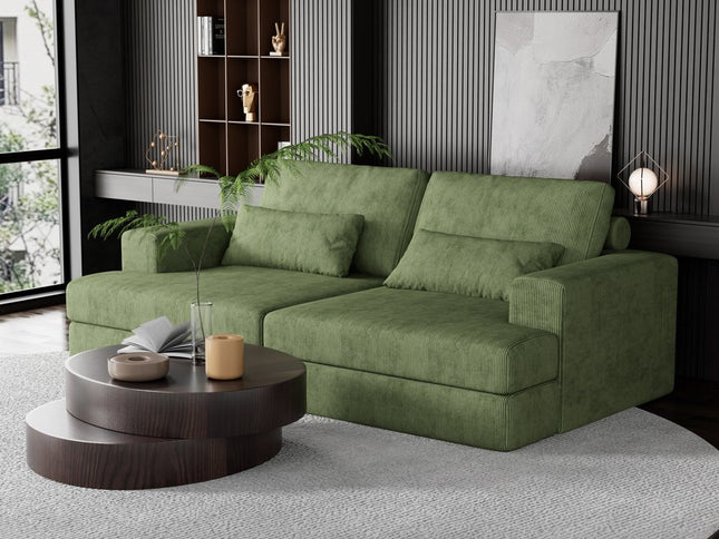 93" Green Corduroy Modular Stainless Steel Sleeper Sofa With Toss Pillows