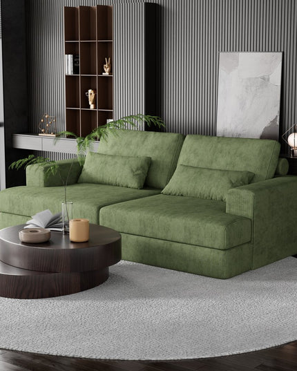 93" Green Corduroy Modular Stainless Steel Sleeper Sofa With Toss Pillows