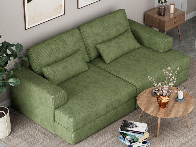 93" Green Corduroy Modular Stainless Steel Sleeper Sofa With Toss Pillows
