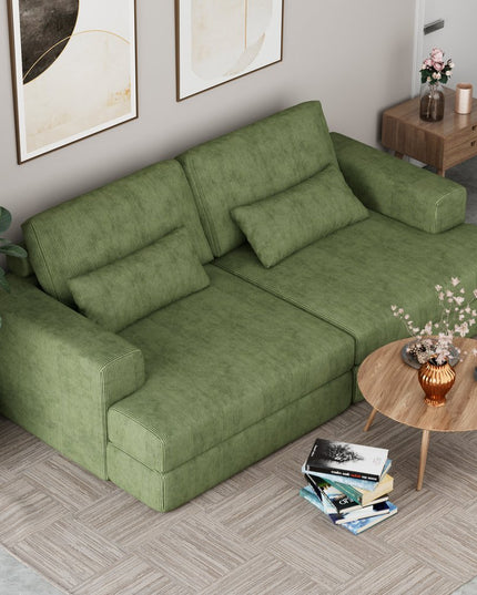 93" Green Corduroy Modular Stainless Steel Sleeper Sofa With Toss Pillows