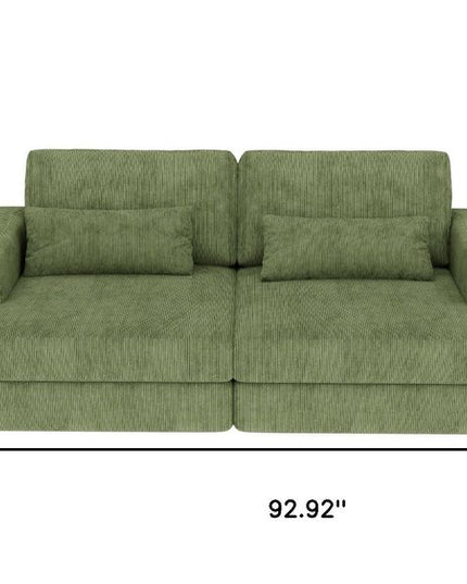 93" Green Corduroy Modular Stainless Steel Sleeper Sofa With Toss Pillows