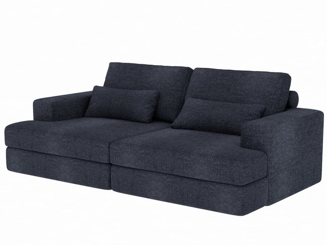 93" Blue Chenille Modular Stainless Steel Sleeper Sofa With Toss Pillows