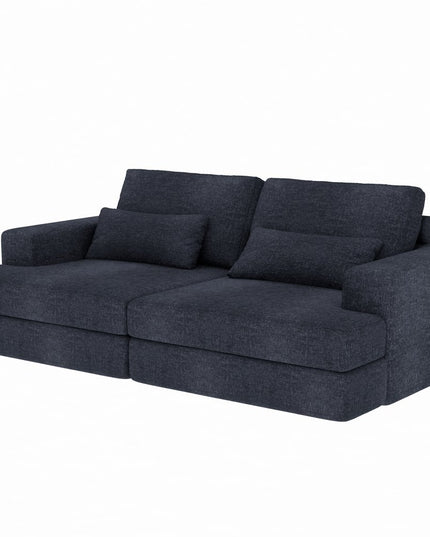 93" Blue Chenille Modular Stainless Steel Sleeper Sofa With Toss Pillows