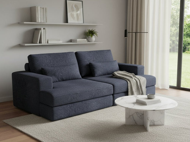 93" Blue Chenille Modular Stainless Steel Sleeper Sofa With Toss Pillows