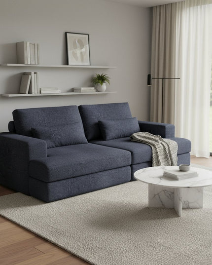 93" Blue Chenille Modular Stainless Steel Sleeper Sofa With Toss Pillows