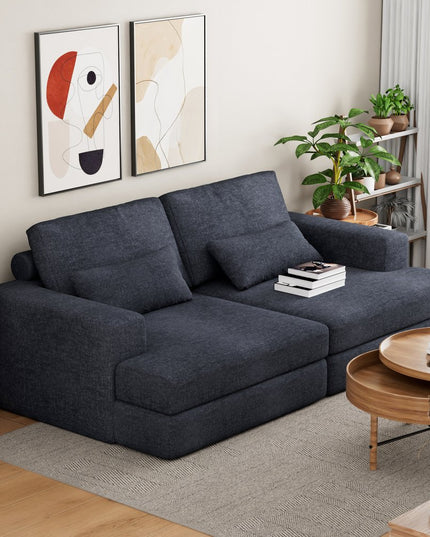 93" Blue Chenille Modular Stainless Steel Sleeper Sofa With Toss Pillows