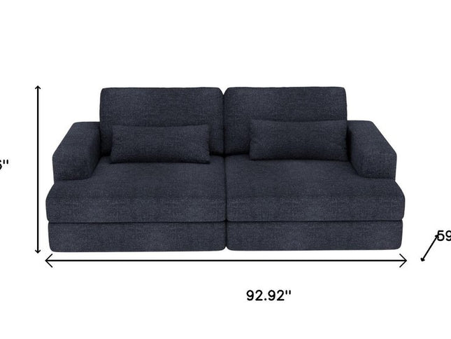 93" Blue Chenille Modular Stainless Steel Sleeper Sofa With Toss Pillows