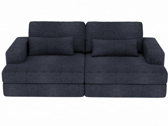 93" Blue Chenille Modular Stainless Steel Sleeper Sofa With Toss Pillows