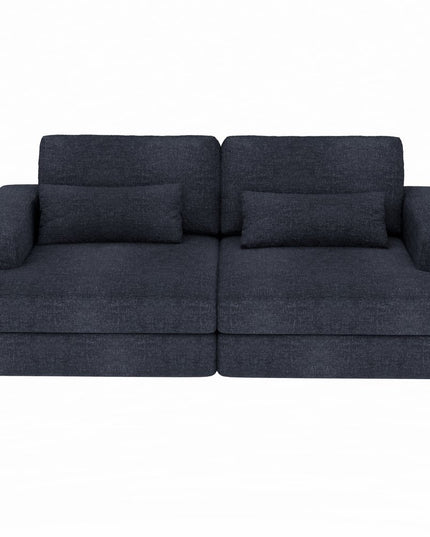 93" Blue Chenille Modular Stainless Steel Sleeper Sofa With Toss Pillows