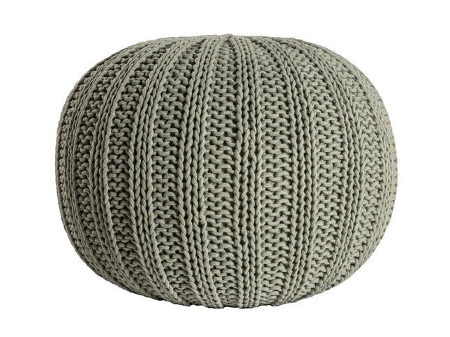 20" Green Cotton Cable Knit Round Pouf Ottoman