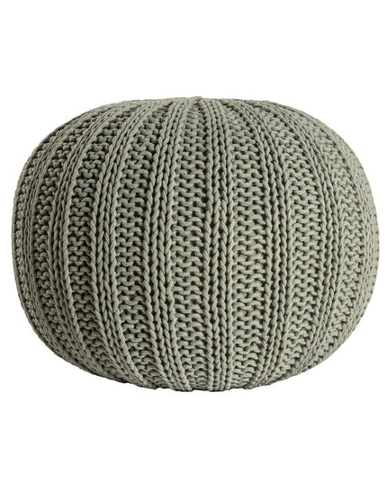 20" Green Cotton Cable Knit Round Pouf Ottoman