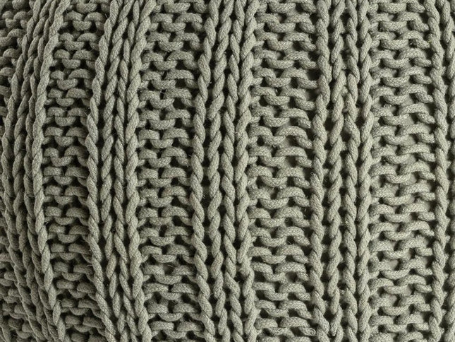 20" Green Cotton Cable Knit Round Pouf Ottoman
