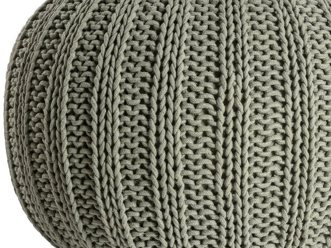 20" Green Cotton Cable Knit Round Pouf Ottoman