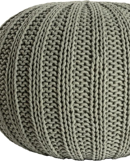 20" Green Cotton Cable Knit Round Pouf Ottoman