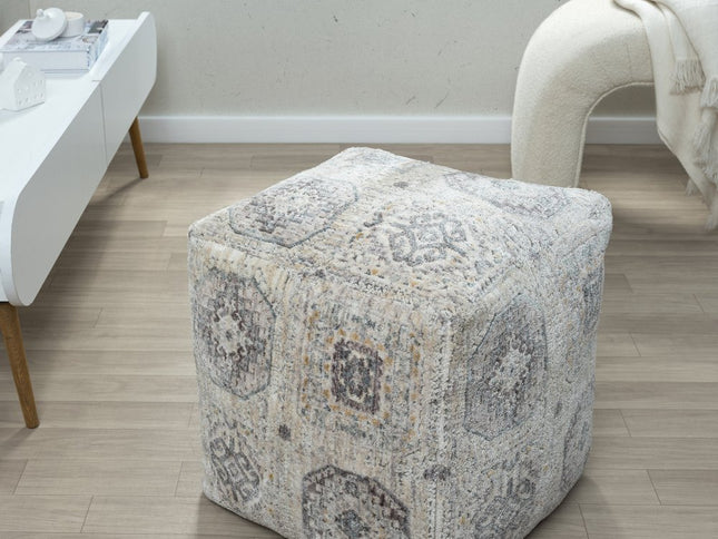 18" Gray Upholstery Medallion Pouf Ottoman