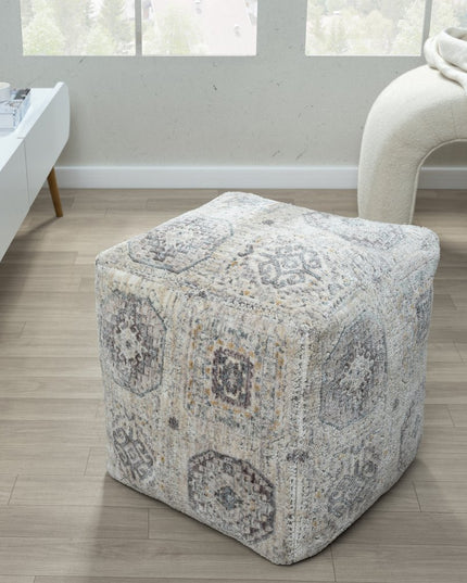 18" Gray Upholstery Medallion Pouf Ottoman