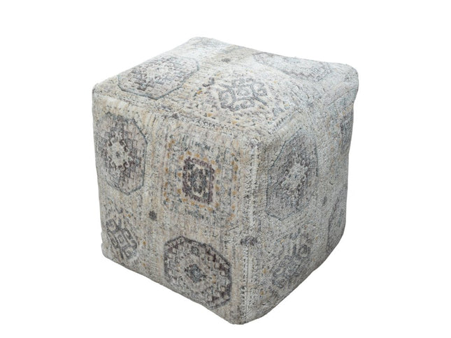 18" Gray Upholstery Medallion Pouf Ottoman