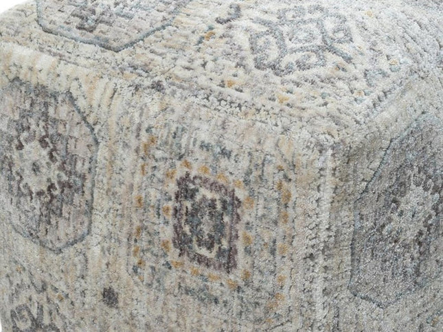 18" Gray Upholstery Medallion Pouf Ottoman