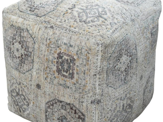 18" Gray Upholstery Medallion Pouf Ottoman