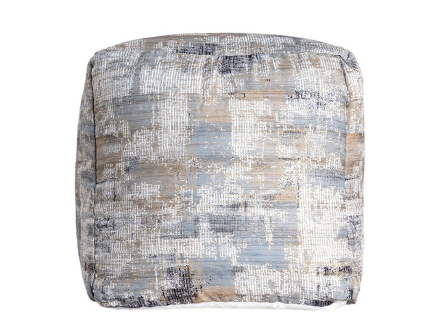 18" Blue Cotton Abstract Pouf Ottoman