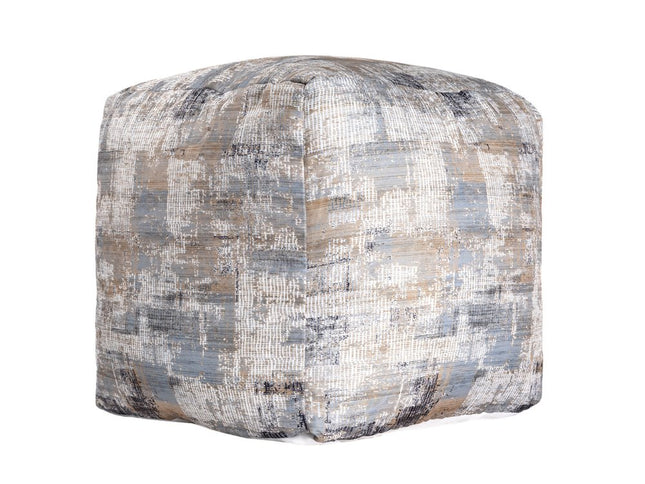 18" Blue Cotton Abstract Pouf Ottoman