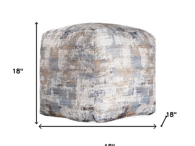 18" Blue Cotton Abstract Pouf Ottoman