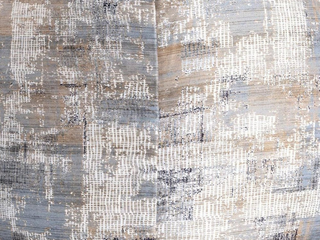 18" Blue Cotton Abstract Pouf Ottoman