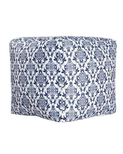 18" Blue and White Upholstered Floral Pouf Ottoman