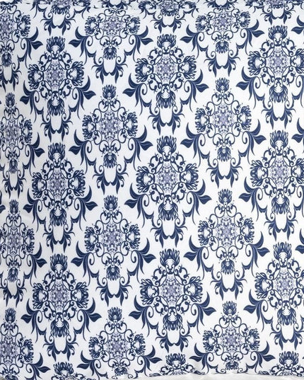 18" Blue and White Upholstered Floral Pouf Ottoman