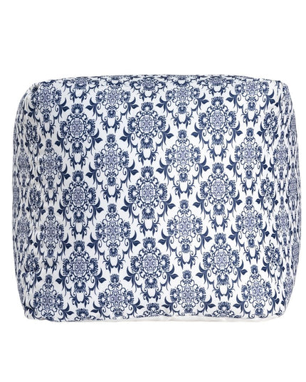 18" Blue and White Upholstered Floral Pouf Ottoman