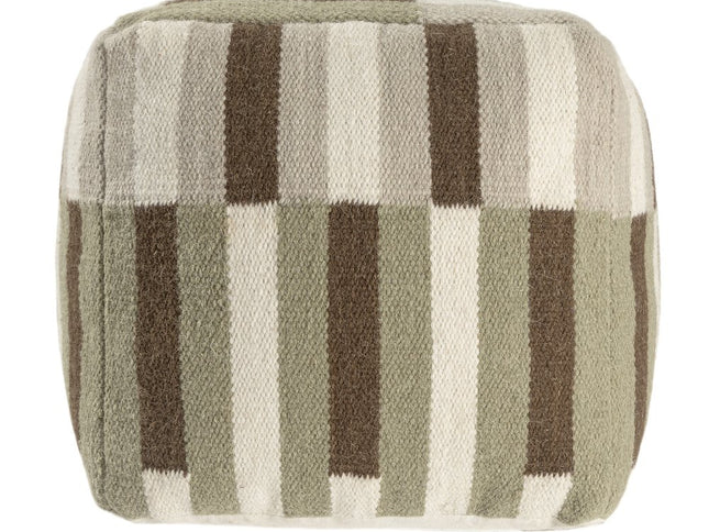 18" Brown Ivory And Khaki Brown Woven Geometric Pouf Ottoman