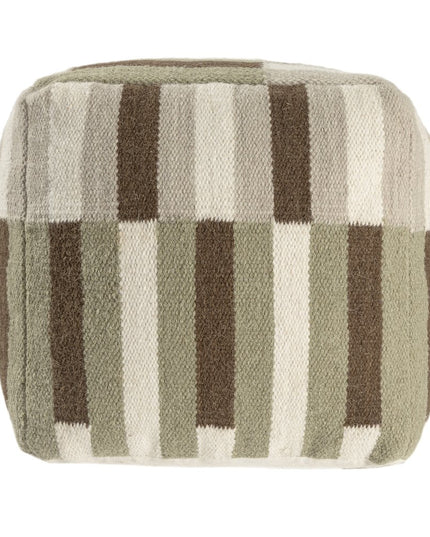 18" Brown Ivory And Khaki Brown Woven Geometric Pouf Ottoman