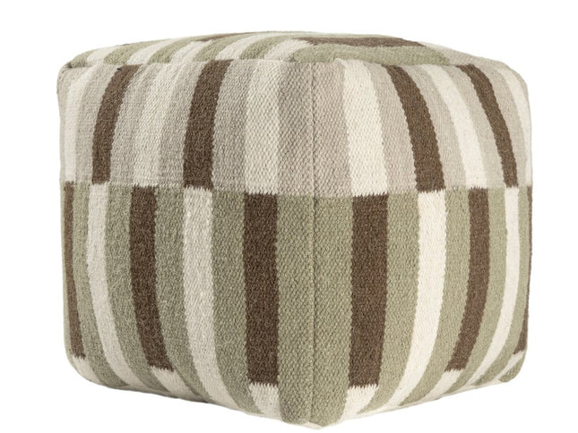 18" Brown Ivory And Khaki Brown Woven Geometric Pouf Ottoman