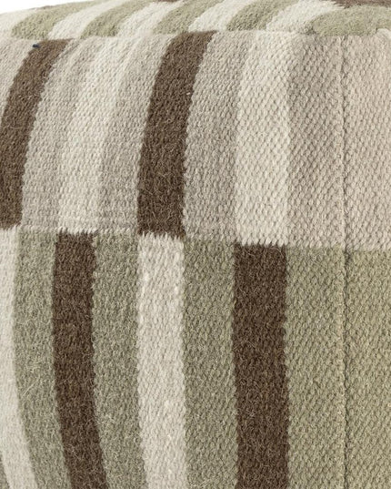 18" Brown Ivory And Khaki Brown Woven Geometric Pouf Ottoman