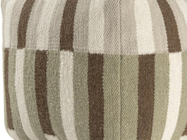 18" Brown Ivory And Khaki Brown Woven Geometric Pouf Ottoman